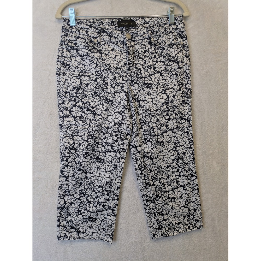 Talbots Signature Women's Size 2 Floral Print Cropped Pants Navy White